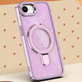 iPhone 16e/17e Glitter Hybrid cover med kickstand - MagSafe-kompatibel - Lilla