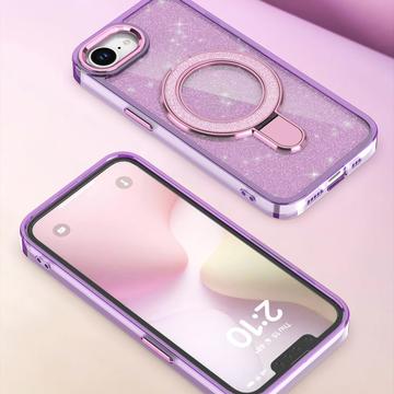 iPhone 16e/17e Glitter Hybrid cover med kickstand - MagSafe-kompatibel - Lilla