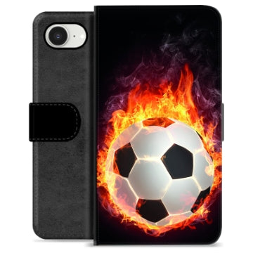 iPhone 16e Premium Flip Cover med Pung - Fodbold Flamme