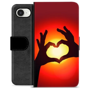 iPhone 16e Premium Flip Cover med Pung - Hjertesilhuet