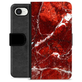 iPhone 16e Premium Flip Cover med Pung - Rød Marmor