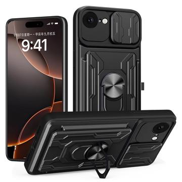 iPhone 16e/17e Roterende Ring Hybrid Cover med Kameraskjold - Sort
