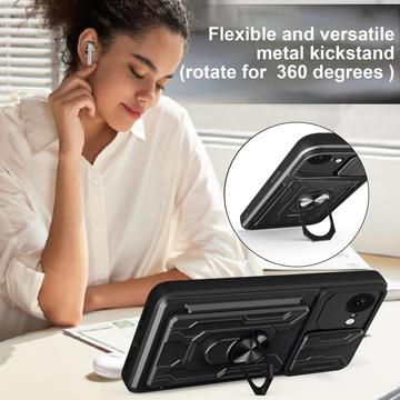 iPhone 16e/17e Roterende Ring Hybrid Cover med Kameraskjold - Sort