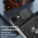iPhone 16e/17e Roterende Ring Hybrid Cover med Kameraskjold - Sort