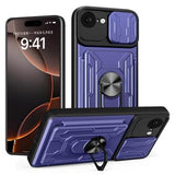 iPhone 16e/17e Roterende Ring Hybrid Cover med Kameraskjold - Blå