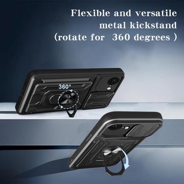 iPhone 16e/17e Roterende Ring Hybrid Cover med Kameraskjold - Rødguld