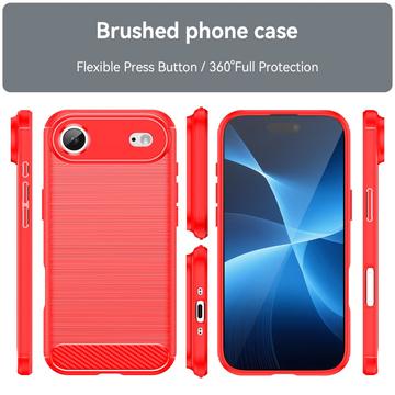 iPhone Air Børstet TPU Cover - Karbonfiber - rød