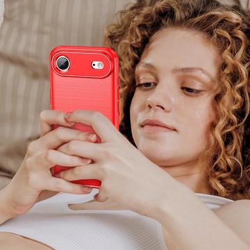 iPhone Air Børstet TPU Cover - Karbonfiber - rød