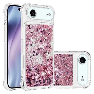iPhone Air Glitter Quicksand TPU Cover - rosaguldfarvede hjerter