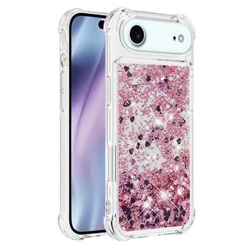 iPhone Air Glitter Quicksand TPU Cover - rosaguldfarvede hjerter