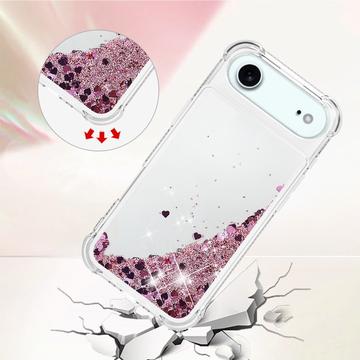 iPhone Air Glitter Quicksand TPU Cover - rosaguldfarvede hjerter