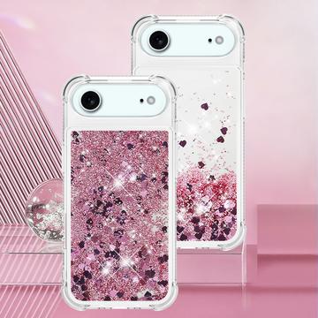 iPhone Air Glitter Quicksand TPU Cover - rosaguldfarvede hjerter