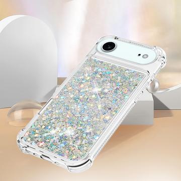 iPhone Air Glitter Quicksand TPU Cover - Sølvhjerter