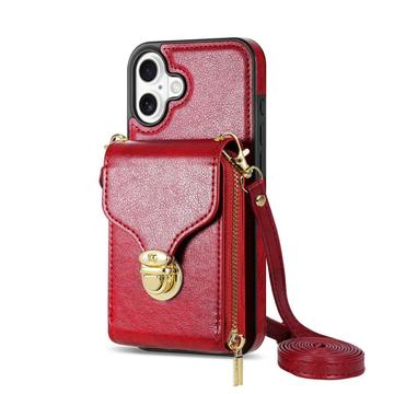 iPhone 17 Alt-i-et cover med pung og rem - rød