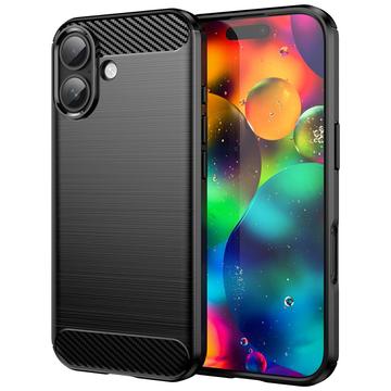 iPhone 17 Børstet TPU Cover - Karbonfiber - Sort