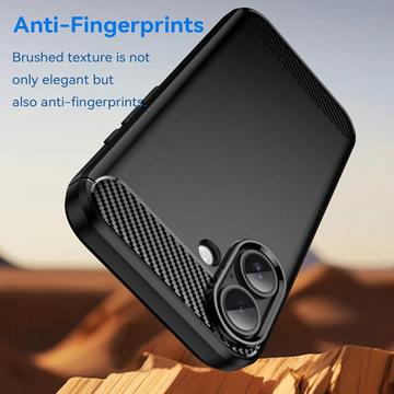 iPhone 17 Børstet TPU Cover - Karbonfiber - Sort