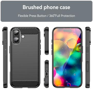 iPhone 17 Børstet TPU Cover - Karbonfiber - Sort