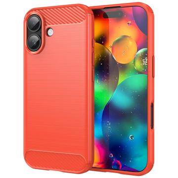 iPhone 17 Børstet TPU Cover - Karbonfiber - rød