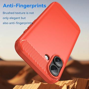 iPhone 17 Børstet TPU Cover - Karbonfiber - rød