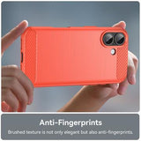 iPhone 17 Børstet TPU Cover - Karbonfiber - rød