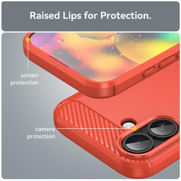 iPhone 17 Børstet TPU Cover - Karbonfiber - rød