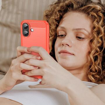 iPhone 17 Børstet TPU Cover - Karbonfiber - rød