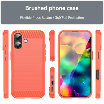 iPhone 17 Børstet TPU Cover - Karbonfiber - rød