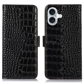 iPhone 17 Crocodile Series Læderpung med RFID - Sort