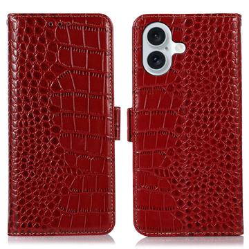 iPhone 17 Crocodile Series Læderpung med RFID - Rød
