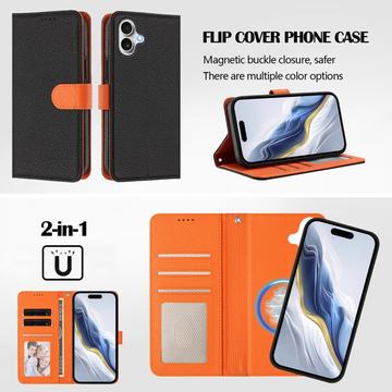 iPhone 17 aftageligt pungetui med MagSafe, RFID-beskyttelse og håndrem - sort / orange
