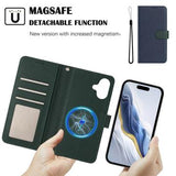 iPhone 17 aftageligt pungetui med MagSafe, RFID-beskyttelse og håndrem - blå / grøn