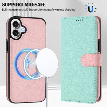 iPhone 17 aftageligt pungetui med MagSafe, RFID-beskyttelse og håndrem - Mynte / Pink