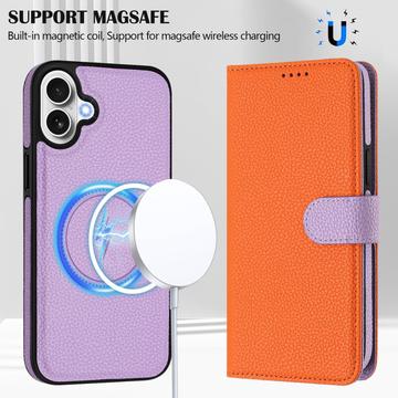 iPhone 17 aftageligt pungetui med MagSafe, RFID-beskyttelse og håndrem - orange / lilla