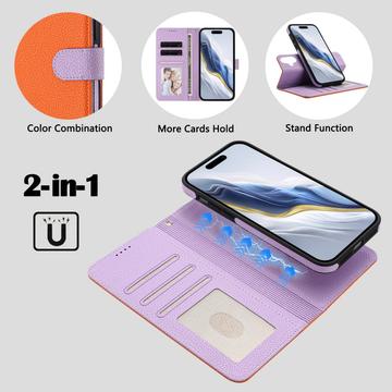 iPhone 17 aftageligt pungetui med MagSafe, RFID-beskyttelse og håndrem - orange / lilla