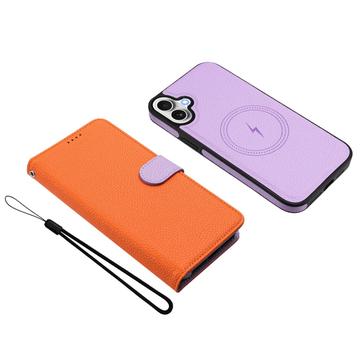 iPhone 17 aftageligt pungetui med MagSafe, RFID-beskyttelse og håndrem - orange / lilla