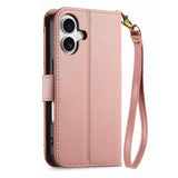 iPhone 17 Pungetui med blomster- og bladmønster med lynlåslomme og håndledsrem - Pink
