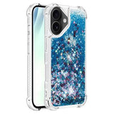 iPhone 17 Glitter Quicksand TPU Cover - Blå hjerter