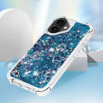 iPhone 17 Glitter Quicksand TPU Cover - Blå hjerter