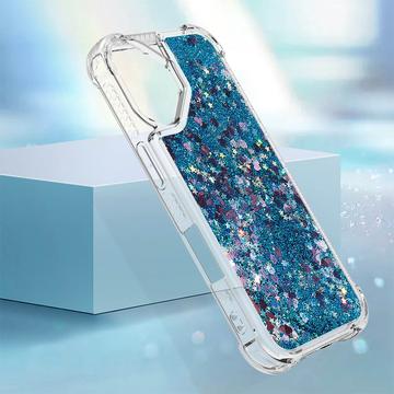 iPhone 17 Glitter Quicksand TPU Cover - Blå hjerter