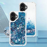 iPhone 17 Glitter Quicksand TPU Cover - Blå hjerter