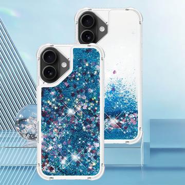 iPhone 17 Glitter Quicksand TPU Cover - Blå hjerter