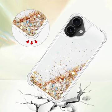 iPhone 17 Glitter Quicksand TPU Cover - Guldhjerter