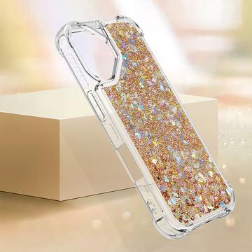 iPhone 17 Glitter Quicksand TPU Cover - Guldhjerter
