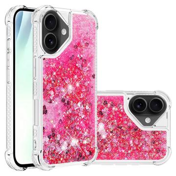 iPhone 17 Glitter Quicksand TPU Cover - Lyserøde hjerter