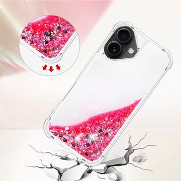 iPhone 17 Glitter Quicksand TPU Cover - Lyserøde hjerter