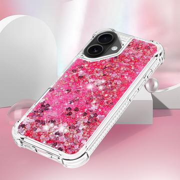 iPhone 17 Glitter Quicksand TPU Cover - Lyserøde hjerter