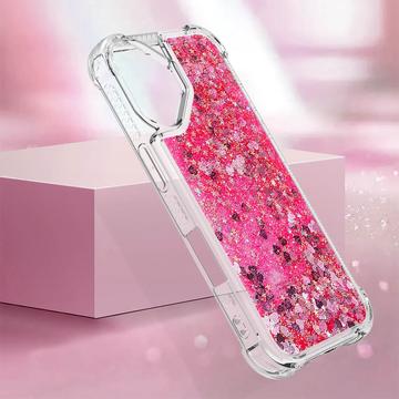 iPhone 17 Glitter Quicksand TPU Cover - Lyserøde hjerter