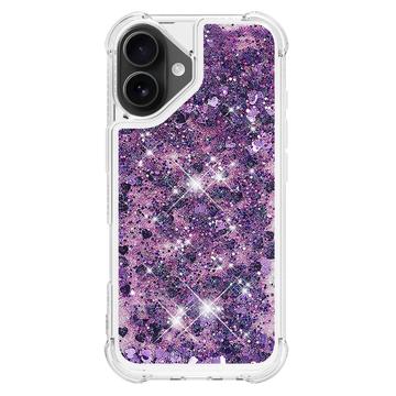 iPhone 17 Glitter Quicksand TPU Cover - Lilla hjerter