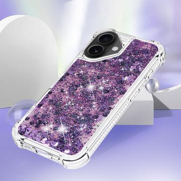 iPhone 17 Glitter Quicksand TPU Cover - Lilla hjerter