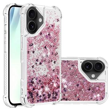 iPhone 17 Glitter Quicksand TPU Cover - Rosaguld hjerter